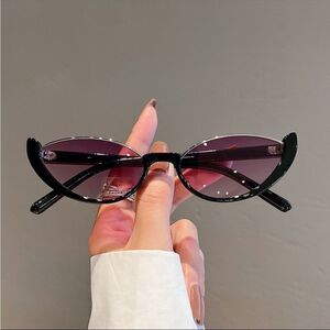 Black Small Open Frame Cat Eye Sunglasses with Purple Lenses